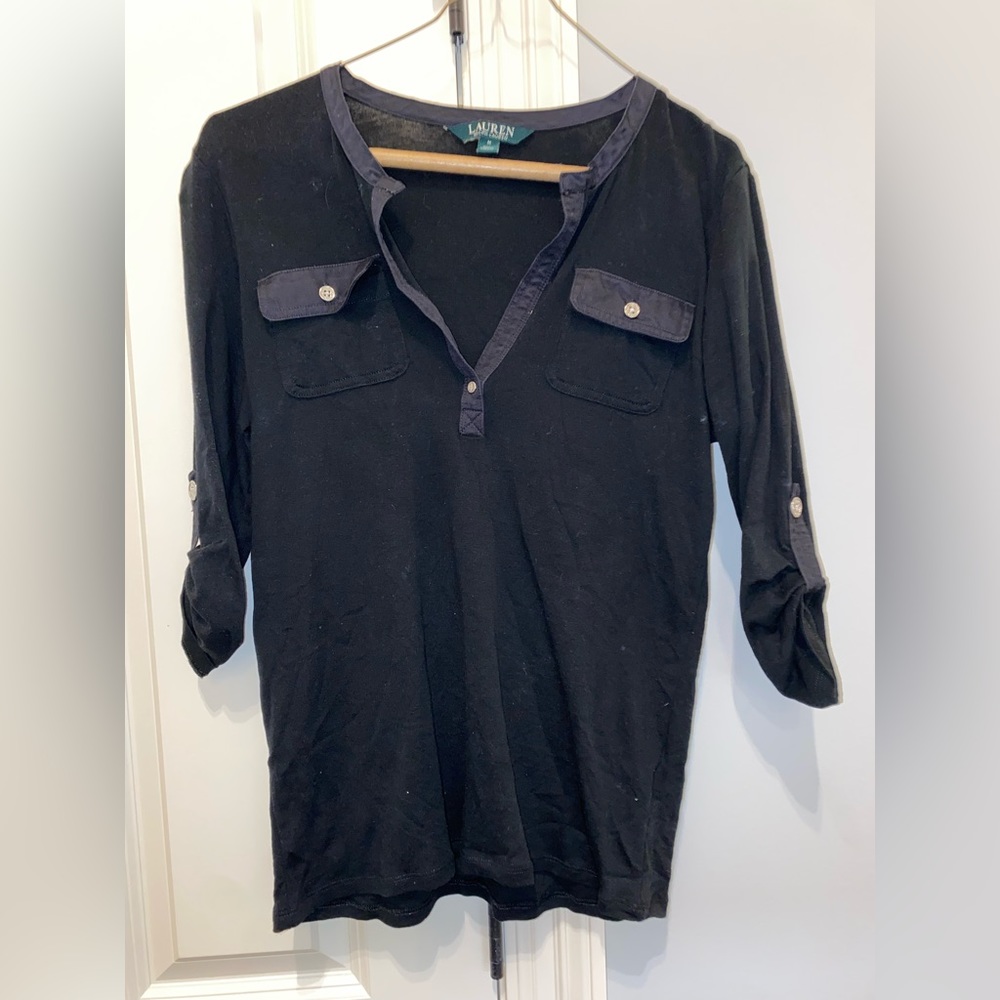 Lauren by Ralph Lauren Ladies Black Top Shirt Sz Medium
